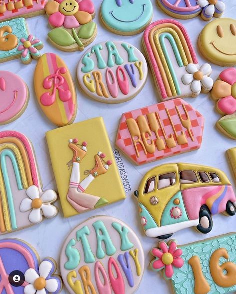 Hippie Birthday Party, Hippie Birthday, Cookies Theme, Free Rein, Hippie Party, Iced Sugar Cookies, Summer Cookies, Sugar Cookie Designs, Birthday Party For Teens