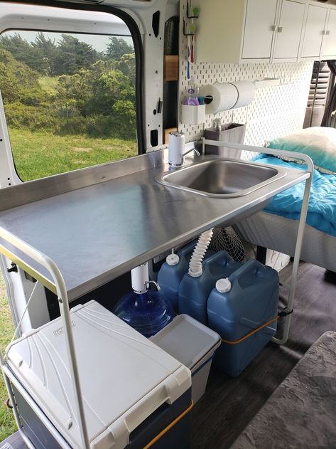 Sunnersta mini kitchen $121. Coleman 12v fridge $139.99 , Electric water bottle pump $12.99 each, total $25.98 Suv Kitchen Setup, Cargo Van Conversion, Van Lifestyle, Camper Build, Decor Ideas For Living Room, Diy Camper Remodel, Shower Tent, Campervan Life, Build A Camper Van