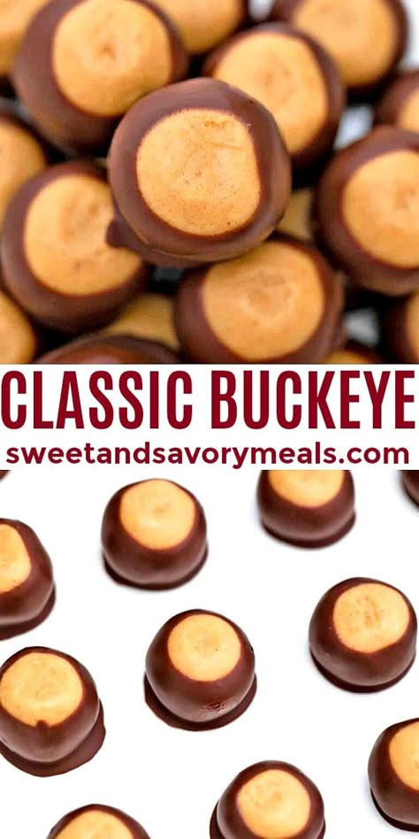 Classic Buckeye Recipe [Video] - Sweet and Savory Meals Easy Buckeyes No Bake Recipe, Christmas Buckeyes Recipe, Bulls Eyes Recipe, Buckeye Cookies Easy, Best Buckeyes Recipe Easy, Best Buckeye Balls Recipe, Classic Buckeye Recipe, Buck Eye Balls Recipe, Buckeyes Recipe With Paraffin