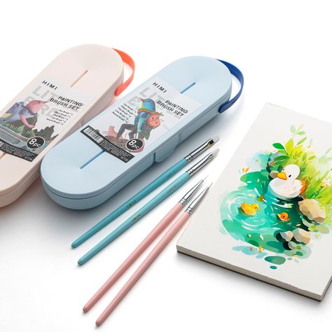 PRICES MAY VARY. 🐳WHAT YOU CAN GET：HIMI Paint Brushes Set 8 Pcs for Acrylic Oil Gouache Paint，2 Flat & 2 Round & 2 Liner &1 Filbret &1 Fan, 8pcs Brushs , Interesting Designed Nice Gift for Art hobbyist Beginners Artists. 🐳HIGH QUALITY：Material: the pen holder is made of high quality birch, which is not easy to crack. Nickel plated copper tube, good hardness, not easy to be corroded, long service life. The brush is composed of one-stage nylon wool, with good water control and friction resistanc Resistance Painting, Himi Paint, Art Supplies Aesthetic, Gouache Paint Set, Gifts For Artists, Random Doodles, Water Control, Gouache Paint, Art Painting Tools