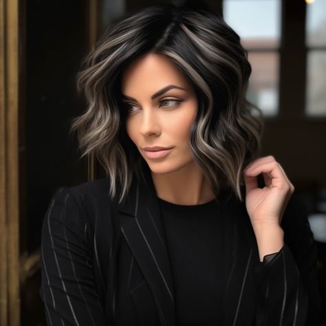 40 Gorgeous Ideas of Gray Blending for Dark Hair Dark Base With Ash Blonde Highlights, Dark Hair With Cool Blonde Highlights, Blonde Brown And Black Hair, Black Hair With Highlights Underneath, Mink Hair Color, Black Highlights On Blonde Hair, Winter Bayalage Brown Hair Dark, Hair Color To Blend Gray Hair Brunettes, Dark Brown Hair With Bright Highlights