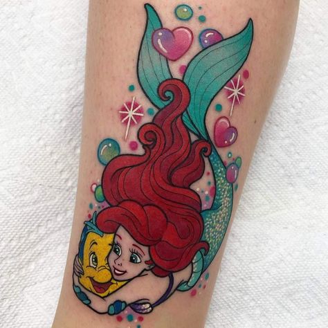 Tattoo Artist Uses An Unlimited Color Palette To Create Exceptional Body Art Pieces Disney Inspired Tattoos, Little Mermaid Tattoo, Mermaid Tattoo Designs, Pin Up Girl Tattoo, Becoming A Tattoo Artist, Feminine Tattoo Sleeves, Mommy Tattoos, Scaredy Cat, Tasteful Tattoos