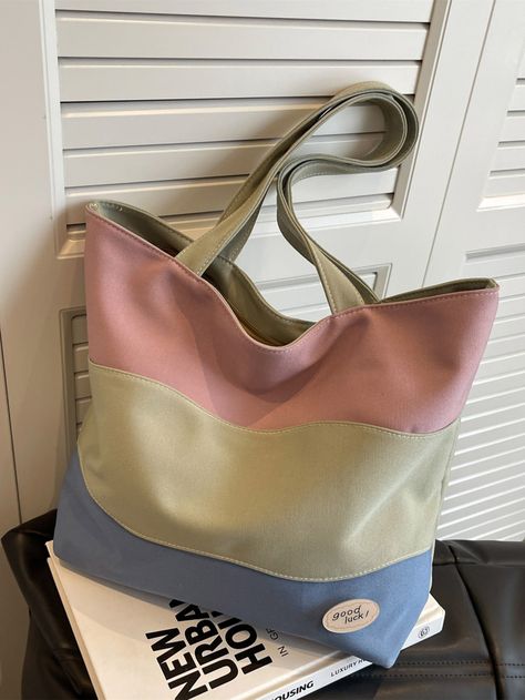 Multicolor  Collar  Polyester Colorblock Shoulder Tote Bag Embellished   Women Bags Cats Tote Bag, Cat Tote, Stylish Shoulder Bag, Shoulder Tote Bag, Womens Tote, Shoulder Tote, Casual Bags, Womens Tote Bags, Tote Handbags