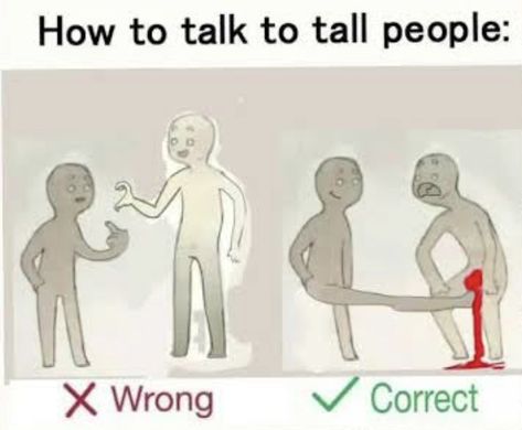 How to talk to tall people the right way 👍👍 How To Talk To Tall People Funny, Tall Guy Memes, Do Guys Like Big Thighs, How To Talk To Tall People, 4 Big Guys Song, Four Big Guys, Guy Dancing, Taco Time, Big Hoodies