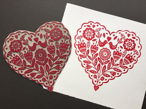 Prints Ideas, Linoleum Block Printing, Linocut Printmaking, Lino Art, Heart Prints, Hand Carved Stamps, Stamp Carving, Lino Cut, Linocut Art