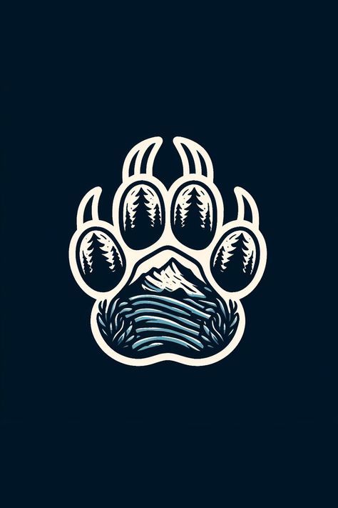 nature inside a bear paw Polar Bear Logo Design, Bear Paw Design, Polar Bear Logo, Bear Logo Design, Paw Print Art, Bear Paw Print, Paw Logo, Clothes Art, Paw Tattoo