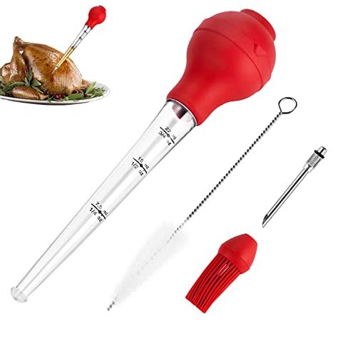 JY COOKMENT Turkey Baster with Barbecue Basting Brush, Baster Syringe for Home Baking and Roaster Turkey, Include Detachable Food Grade Silicone Bulb, Meat Injector Needle and Cleaning Brush Meat Injector, Turkey Baster, Basting Brush, Tiny Room, Meat Seasoning, Turkey Breast Recipe, Roast Turkey Breast, Basting Brushes, Herb Butter