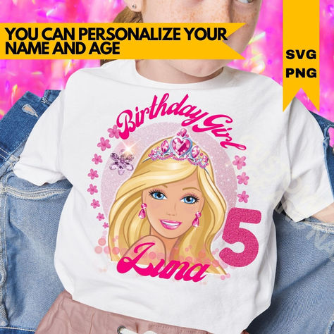 Barbi birthday T-shirt design Template,Barbi Birthday Svg, kids Birthday tshirt party, kids Editable Barbie Tshirt Ideas, Birthday Tshirt Ideas Kids, T Shirt Design Template, Svg Kids, Birthday Svg, Birthday Tshirts, 6th Birthday, 5th Birthday, 4th Birthday