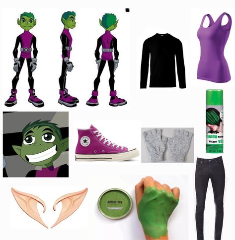 Female Beastboy Cosplay, Beastboy Costume Halloween, Hero And Villain Halloween Costumes, Teen Titans Halloween Costume Group, Beast Boy Costume Men, Teen Titans Costume Group, Beast Boy Costume Girl, Teen Titans Group Costume, Beast Boy X Raven Costume