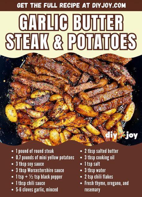 Butter Steak And Potatoes, Garlic Butter Steak And Potatoes, Steak And Potatoes, New Air Fryer Recipes, Steak Bites Recipe, Garlic Steak, Steak Potatoes, Beef Steak Recipes, Butter Steak