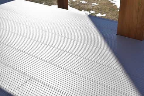 Alumi-Deck™ - Aluminum Deck and Flooring System - Outdoor Kulture % Outdoor Deck Materials, Black Cabins, Simulated Texture, Black Cabin, Concrete Deck, Deck Flooring, Raised Deck, Balcony Flooring, Aluminum Decking