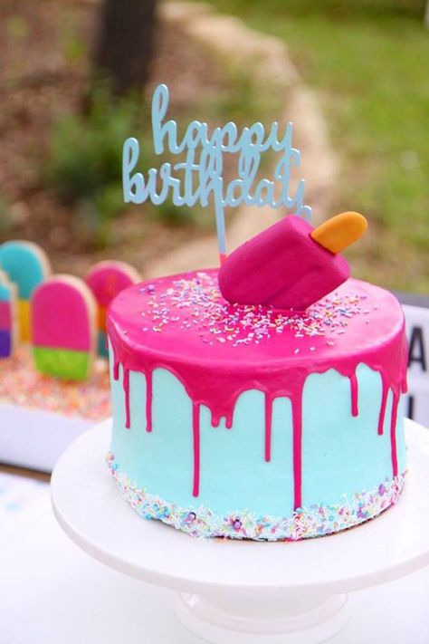 Popsicle Drip Cake from a "Two Cool" Popsicle Themed Birthday Party on Kara's Party Ideas | KarasPartyIdeas.com (19) Summer Birthday Cake, Pool Party Cakes, Popsicle Party, Two Cool, Ice Cream Birthday Party, Pool Birthday, Summer Birthday Party, Ice Cream Birthday, Pool Birthday Party