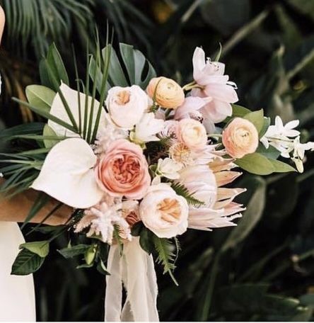 Muted Tropical Wedding, Tropical Wedding Color Palette, Tropical Flowers Bouquet, Tropical Bridal Bouquet, Barbados Wedding, Tropical Table, Tropical Wedding Bouquets, Palm Wedding, Wedding Collage