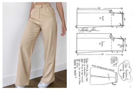 Pola Jaket, Clothing Patterns Sewing, Pants Pattern Free, Wide Leg Pants Pattern, Women Pants Pattern, Diy Clothes Patterns, Trousers Pattern, Trouser Pattern, Clothing Pattern Design