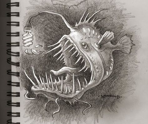 Angler Fish Drawing, Angler Fish Costume, Angler Fish Tattoo, Angler Fish Art, Scary Fish, Ocean Drawing, Angler Fish, Fish Drawings, 1 Tattoo