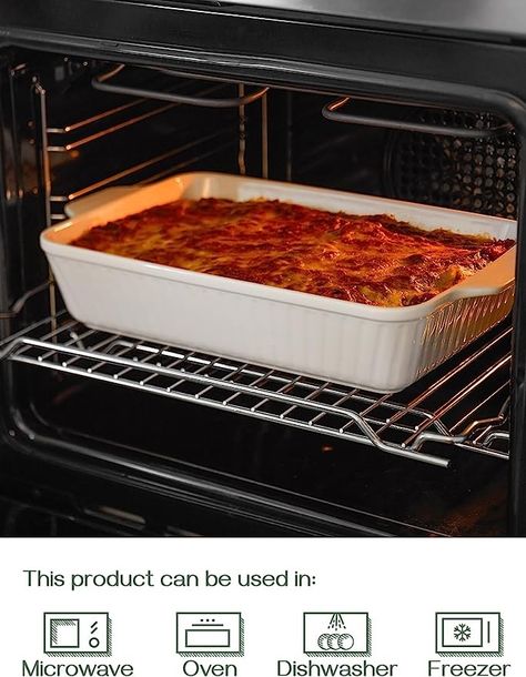 DOWAN Casserole Dish, 9x13 Ceramic Baking Dish, Large Lasagna Pan Deep, Casserole Dishes for Oven, 135 oz Deep Baking Pan with Handles, Oven Safe and Durable Bakeware for Lasagna, Roasts, White How To Make Lasagna, Baking Dish Set, Lasagna Pan, Ceramic Bakeware, Casserole Pan, Ceramic Baking Dish, Tuscan Kitchen, Bakeware Set, Baking Pan