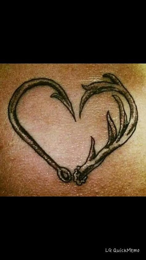 Next!! Deer Fishing Tattoo, Father And Daughter Hunting Tattoos, Deer And Fishing Tattoo, Fish Hook And Antler Tattoo Heart, Fishing Pole Heart Tattoo, Fishing Hook Tattoo, Hook Tattoos, Father Daughter Tattoos, Cute Matching Tattoos