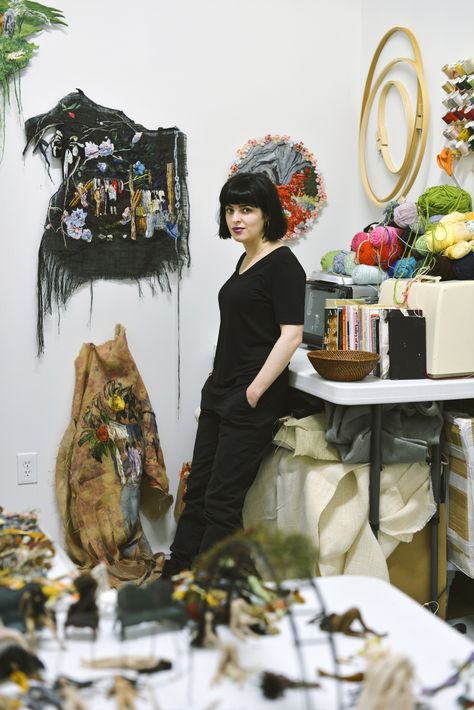 Sophia Narrett, Artists Homes, A Lexicon Of Fashion, Artist Workspace, Fairy Paintings, Environmental Portraits, Textile Sculpture, Studio Organization, Contemporary Embroidery