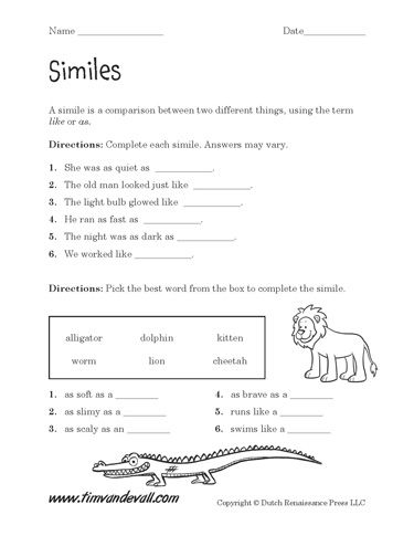 These free printable simile worksheets are like a small gift for teachers. Download one or both of these original simile printables. PDF format. Similes Activities, Similes List, Simile Lesson, Simile Activities, Water Poems, Simile Worksheet, Speech Worksheets, Poetry Worksheets, Grammar Sentences