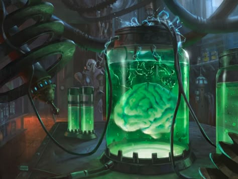 Brain in a Jar, an art print by Daniel Ljunggren - INPRNT Brain In A Jar, Mad Scientist Lab, Banner Design Inspiration, Jar Art, Magic The Gathering Cards, Arte Cyberpunk, Alien Concept Art, Kamikaze, Mad Scientist