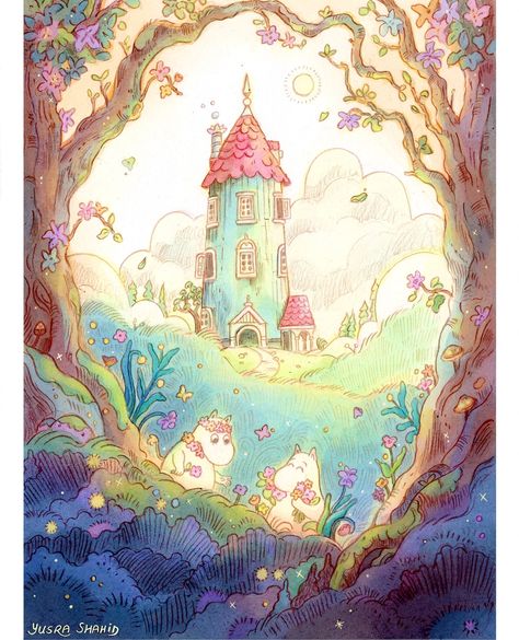 its Moomin season 🍃🍂🍁 Prints are up on my shop, link in bio. I’ll also be selling these at Lightbox 💛 #moominvalley #moomin #illustration #conceptart #traditionalart Moomin House, Flooded House, Moomin Valley, Traditional Art, Light Box, Art Journal, I Shop, Coloring Books, Concept Art