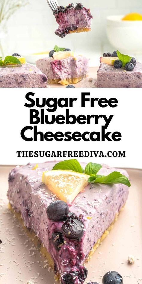 Sugar Free Blueberry Cheesecake, a delicious no bake dessert recipe with no added sugar. Low carb, keto, gluten free, diabetic diet friendly. Healthy Blueberry Desserts, Easy Blueberry Desserts, Healthy Blueberry Recipes, Fresh Blueberry Recipes, Blueberry Snacks, Sugar Free Desserts Easy, No Sugar Desserts, Blueberry Desserts Recipes, Blueberry Cheesecake Recipe