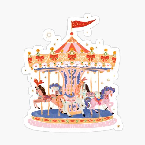 Get my art printed on awesome products. Support me at Redbubble #RBandME: https://www.redbubble.com/i/sticker/Whimsical-Carousel-Ride-Illustration-Playful-Vintage-Charm-by-AKart19/164494380.EJUG5?asc=u Carousel Illustration, Carousel Ride, Carousel, Vintage Charms, My Art, Awesome Products, Art Prints, For Sale, Christmas