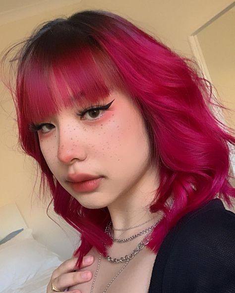 Short Pink Hair With Bangs, Raspberry Pink Hair, Raspberry Hair, Bubblegum Pink Hair, Bright Pink Hair, Wow Hair Products, Fluffy Hair, Hair Inspo Color, Coraline