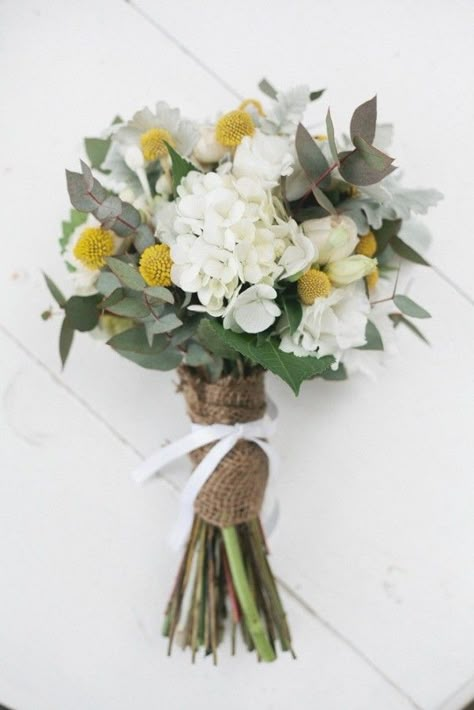 Billy Buttons Bouquet, Billy Buttons, Tulip Bouquet, Bouquet Wrap, Sydney Wedding, Yellow Wedding, Deco Floral, White Hydrangea, The Vault