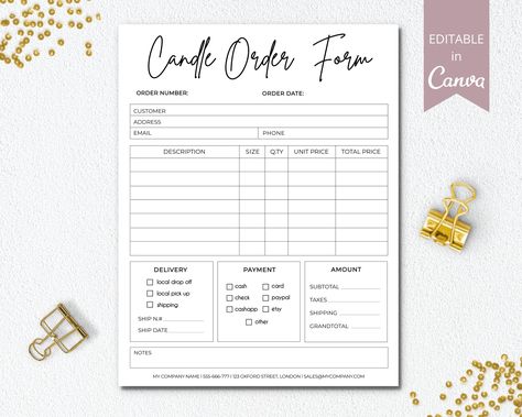 Candle Order Form Template, Candle Testing Sheet, Candle Business Checklist, Candle Making Business Plan, Tumbler Order Form Template Free Printable, Order Form Template Free, Herb Labels, Pic Candle, Spice Jar Labels