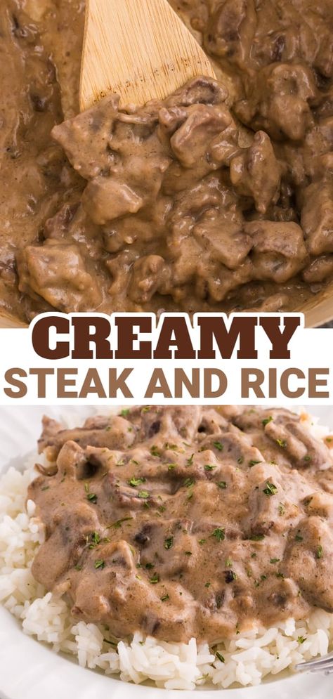 Creamy Steak, Leftover Steak Recipes, Beef Tips And Rice, Steak Dinner Recipes, Round Steak Recipes, Steak And Rice, Leftover Steak, Easy Steak Recipes, Hearty Comfort Food