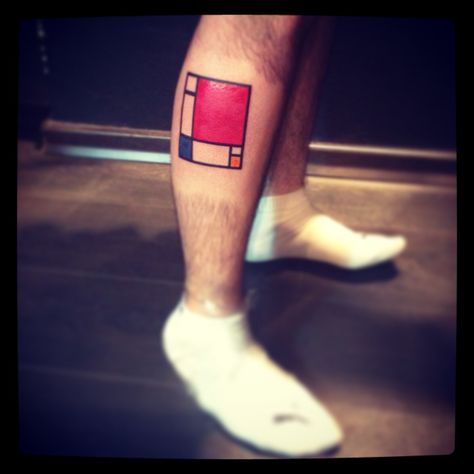 Mondrian Tattoo, Piet Mondrian, Blue And Yellow, Triangle Tattoo, Red Blue, Composition, Tattoos, Yellow, Red