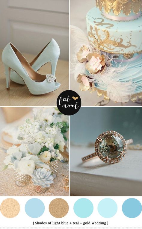 Light blue and gold wedding colors | http://www.fabmood.com/light-blue-and-gold-wedding-colors/ Light Blue And Gold Wedding, Teal Gold Wedding, Baby Blue Wedding, Blue And Gold Wedding, Baby Blue Weddings, Gold Wedding Colors, Light Blue Roses, Shades Of Light Blue, Gold Color Scheme