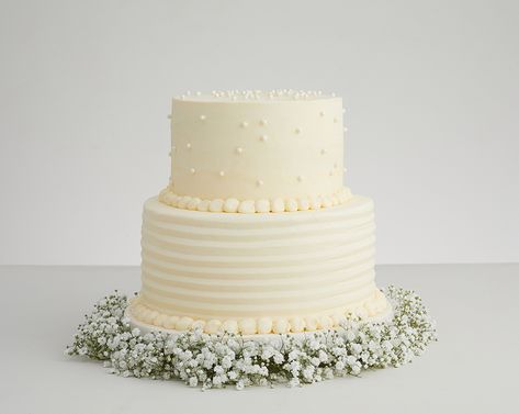 Two Tier Cream Pearl Wedding Cake 2 Tier Wedding Cake Buttercream, Double Layer Wedding Cake, Wedding Cakes2 Tier, Buttercream Wedding Cake Designs 2 Tier, Simple Wedding Cakes 2 Tier, Small Two Tier Wedding Cake, Pearl Wedding Cake 1 Tier, Wedding Cake Pearl, Simple Wedding Cake Pearls