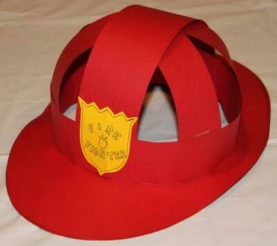 Firefighter Helmet Craft, Fire Fighter Dramatic Play Preschool, Fire Hat Craft, Fireman Hat Craft, Firefighter Hat Template, Firefighter Hat Craft, Fire Hydrant Craft, Fireman Crafts, Recycled Crafts Kids Projects