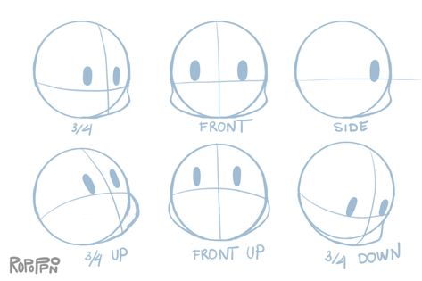 Chibi Head Perspective, Chibi Style Tutorial, Chibi Art Style Reference Hair, Chibi Face Shape, Chibi Head Angles, Chibi Perspective, Chibi Head Tutorials, Chibi Head Drawing, Chibi Hair Styles