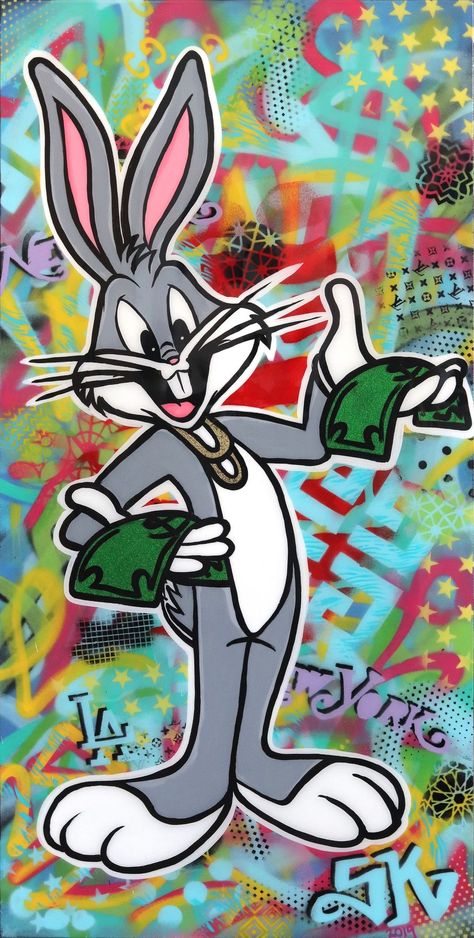 Bugs Bunny Wallpaper Bunny, Monopoly Man, Cartoon Graffiti, Ny Art, Hype Wallpaper, Mickey Mouse Art, Pop Art Canvas, Bunny Wallpaper, Graffiti Painting