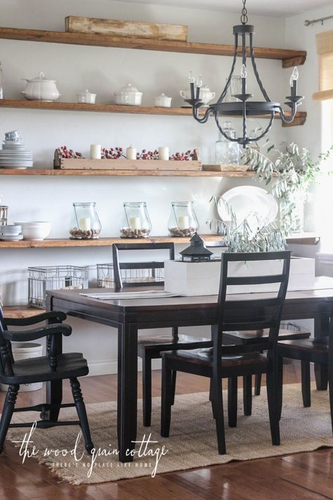 Fall Home Tour: Part Two - The Wood Grain Cottage Dining Room Open Shelving, Wood House Design, Dining Room Shelves, Cottage Dining Rooms, Diy Dining Room, Diy Dining, Open Dining Room, Up House, Dining Room Walls