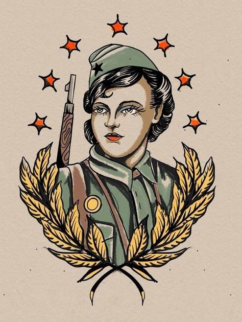 Soviet Tattoo, Traditional Tattoo Girls, Fallout Tattoo, Fighter Tattoo, Flash Drawing, Soldier Tattoo, Vintage Tattoo Art, Traditional Ideas, Army Tattoos