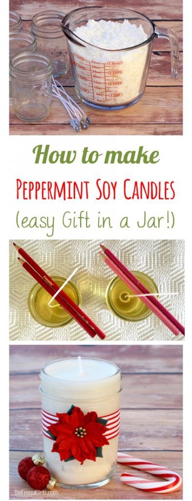 how-to-make-peppermint-soy-candles-easy-gift-in-a-jar-idea-from-thefrugalgirls-com Peppermint Candle, Gift In A Jar, Peppermint Candles, Homemade Soy Candles, Hand Dipped Candles, Easy Homemade Gifts, Soya Mumu, Candle Making Business, Diy Soy Candles