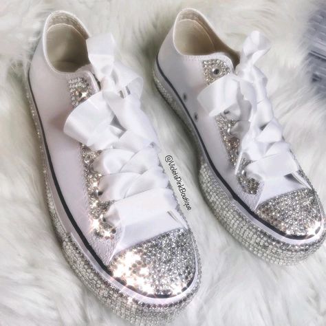 Custom Platform Converse, Artist Shoes, Crystal Sneakers, Ribbon Laces, Wedding Sneakers, Platform Converse, Shoe Gifts, Womens Tie, Most Expensive