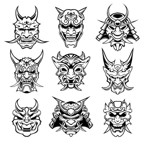 Hannya Maske, Flash Art Tattoos, Masque Hannya, Samurai Mask Tattoo, Japanese Demon Mask, Japanese Mask Tattoo, Tato Tradisional, Samurai Tattoo Design, Kunst Tattoos