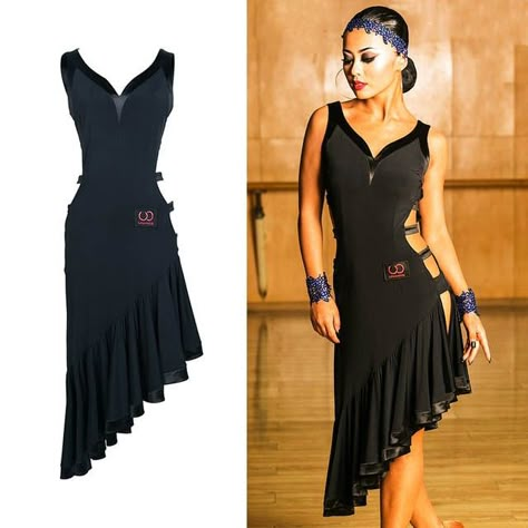 Black Latin Dance Dress, Latin Competition Dress, Ballroom Dress Inspiration, Dance Wear Practice, Ballroom Dance Competition Dress, Ballroom Dance Competition, Dancesport Dresses, Ballroom Tango, Dance Competition Dress