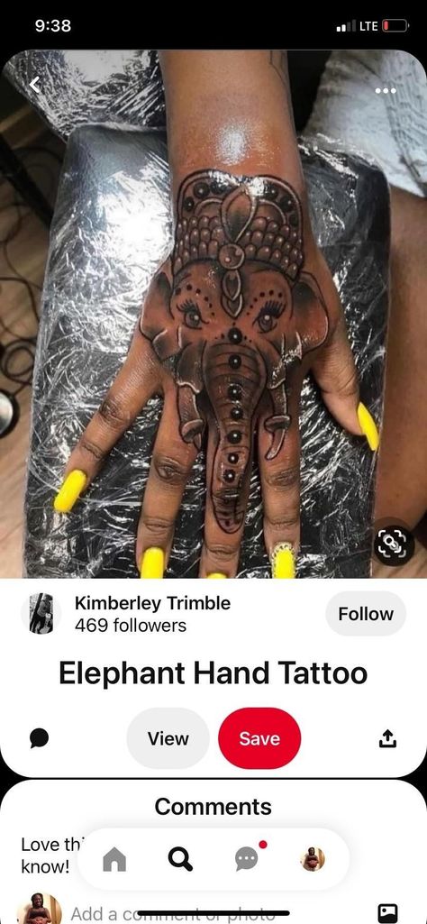 Elephant Tattoo On Hand, African Queen Tattoo, Mandala Elephant Tattoo, Stomach Tattoos Women, Henna Style Tattoos, Hamsa Tattoo, Hand Tats, Queen Tattoo, Hand Tattoos For Women