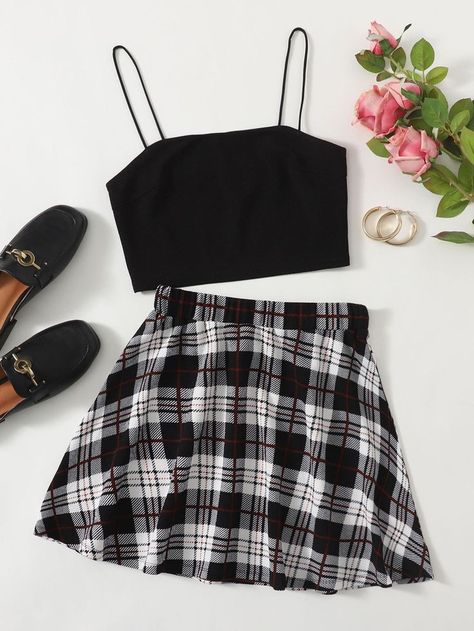 Plaid Skirt Set, Cute Dress Outfits, Shein Outfits, Cute Preppy Outfits, Simple Trendy Outfits, Cute Everyday Outfits, Plaid Skirt, Cute Simple Outfits