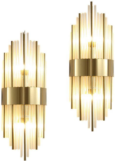 YINGYING Modern Crystal Wall Light Fixture，Core Tube Glass Lampshade Wall Lamp Fitting E14 Art Deco Wall Sconce Lighting for Living Room Bedroom Study (Color : 2pack): Amazon.co.uk: Kitchen & Home Applique Art Deco, Crystal Bedroom, Bedside Wall Lamp, Wall Lights Bedroom, Crystal Wall, Bedside Lighting, Modern Wall Lights, Gold Walls, Wall Mounted Light