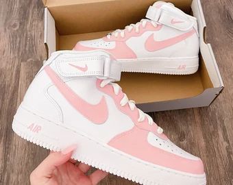 ShopGoldenStudios - Etsy Pink Air Force 1 High Tops, Nike Air Force 1 Bota, Must Have Shoes For Women Sneakers, Pink Custom Air Force, Zapatillas Aesthetic, Quince Shoes, Shoe Goals, Nike Shoes Women Fashion, Air Force 1 Sneakers