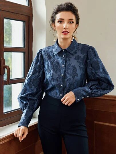 Search blouse | SHEIN USA Bishop Sleeve Shirt, Satin Top Blouses, Bridesmaid Saree, Modest Tops, Add Sleeves, Organza Blouse, Hijab Fashion Inspiration, Bishop Sleeve, Flounce Sleeve