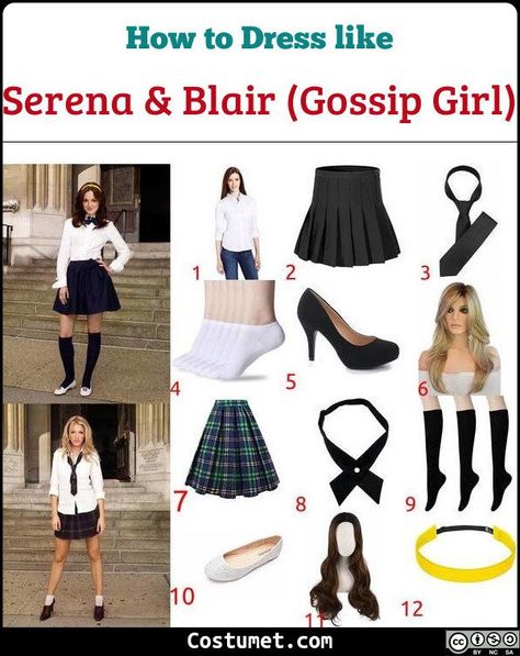 Uniform Costume Ideas, Halloween Costume With Black Skirt, Costumes With Black Skirt, Halloween Costumes Black Skirt, Halloween Costumes With Black Skirt, Black Skirt Costume Ideas, Serena And Blair Costume, Blair Costume, Gossip Girl Costume