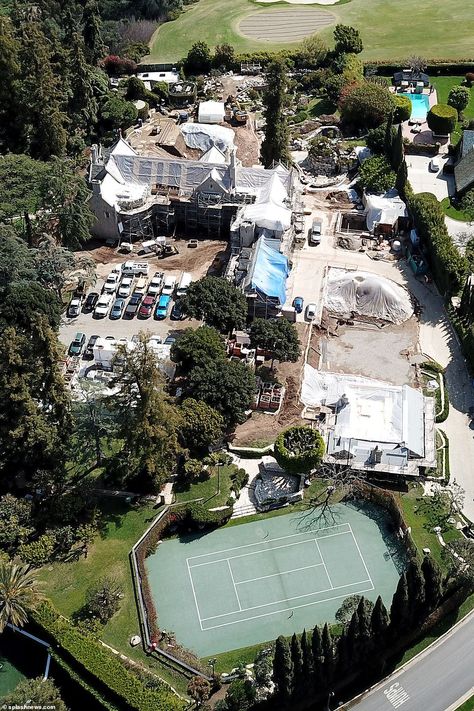 Playboy mansion's huge renovation project is revealed by aerial photos Crystal Hefner, 29 Rooms, Happy Birthday Steve, Holmby Hills, Barbi Benton, Holly Madison, Hugh Hefner, Aerial Images, Aerial Photos